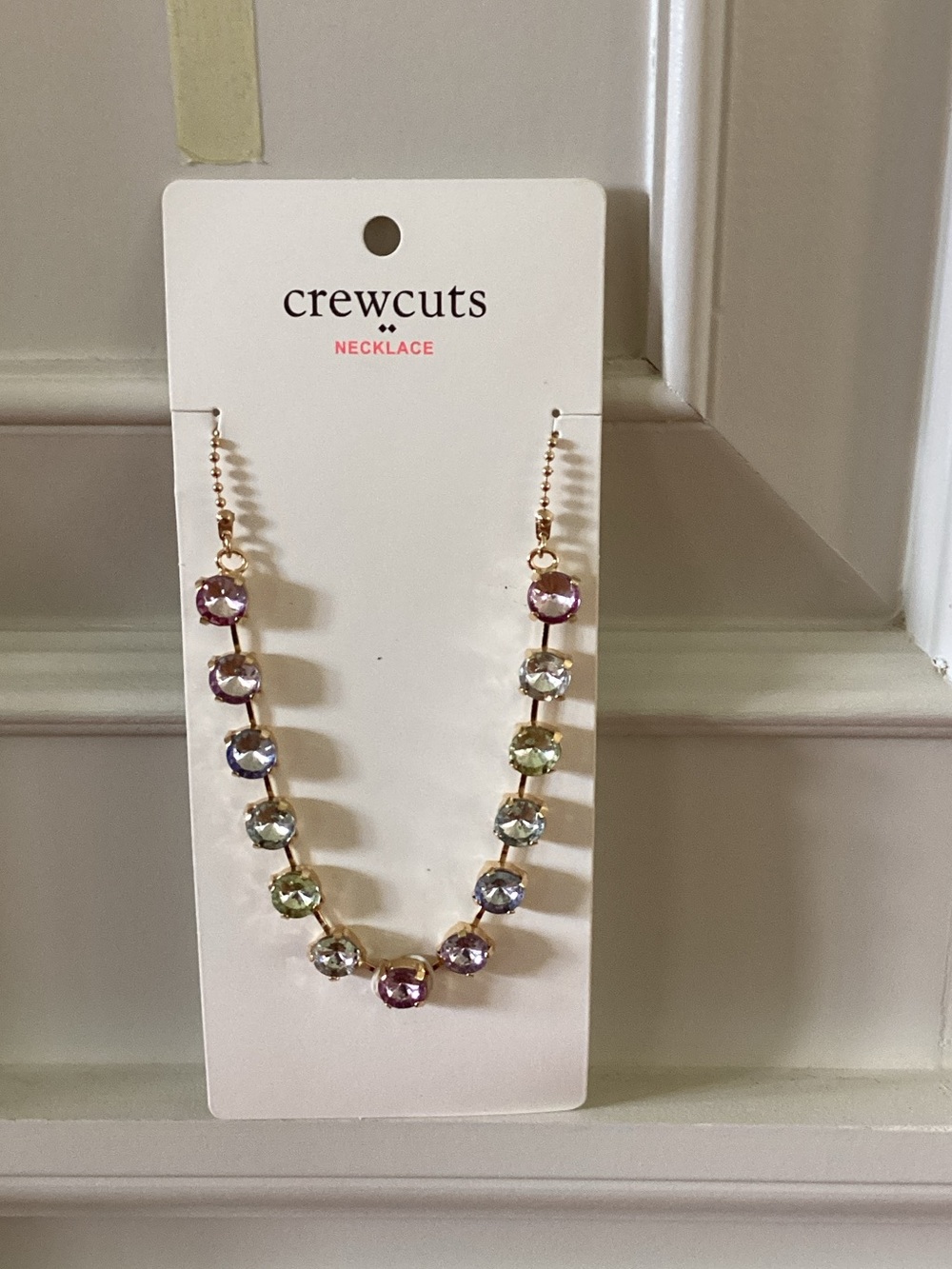 Crewcuts Pastel Multicolor Crystal Necklace in Gold Tone